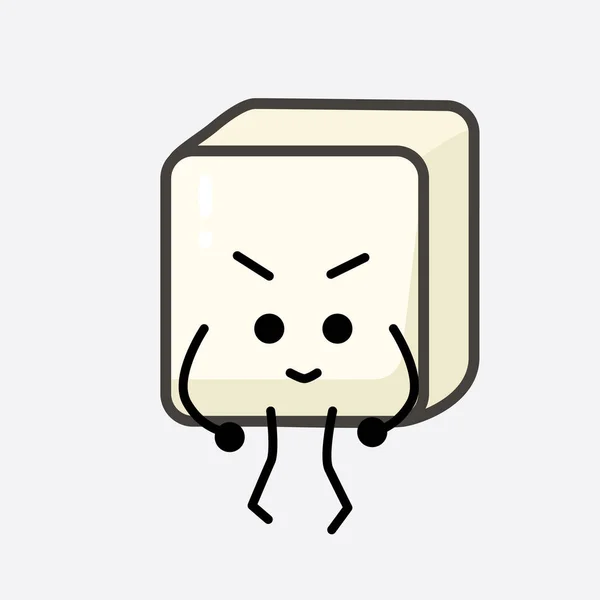 Illustration Vectorielle Personnage Tofu Avec Visage Mignon Dessin Simple Ligne — Image vectorielle