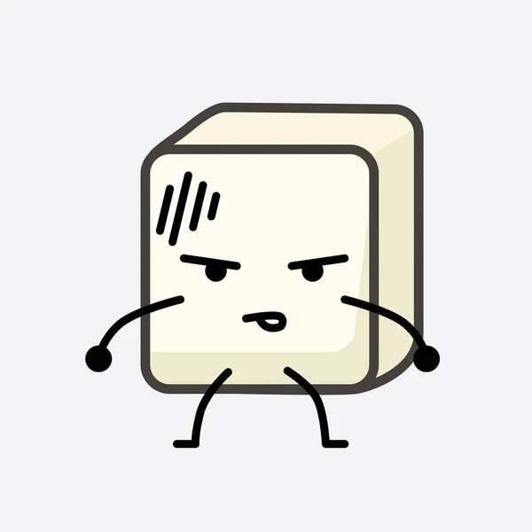 Illustration Vectorielle Personnage Tofu Avec Visage Mignon Dessin Simple Ligne — Image vectorielle