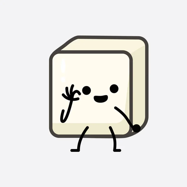 Illustration Vectorielle Personnage Tofu Avec Visage Mignon Dessin Simple Ligne — Image vectorielle