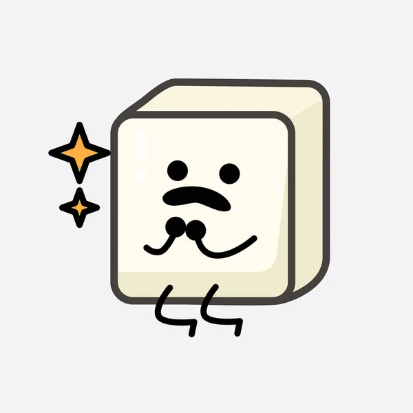 Ilustração Vetorial Personagem Tofu Com Rosto Bonito Desenho Linha Corpo — Vetor de Stock