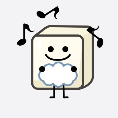 İzole edilmiş arkaplanda sevimli yüzü ve basit vücut çizgisi olan Tofu Karakterinin Vektör İllüstrasyonu