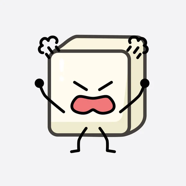 Ilustração Vetorial Personagem Tofu Com Rosto Bonito Desenho Linha Corpo —  Vetores de Stock