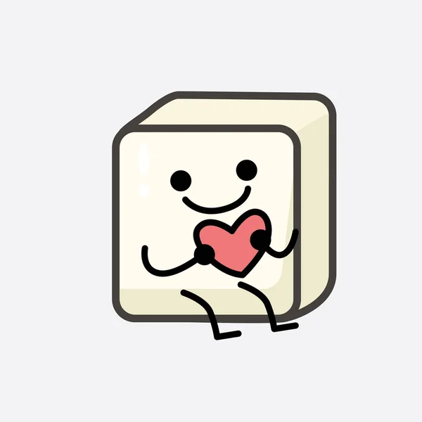 Ilustración Vectorial Carácter Tofu Con Cara Linda Dibujo Línea Cuerpo — Vector de stock