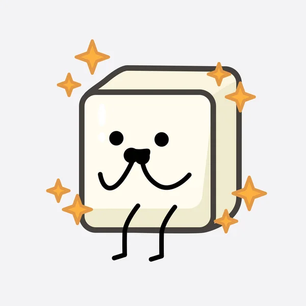 Ilustração Vetorial Personagem Tofu Com Rosto Bonito Desenho Linha Corpo —  Vetores de Stock