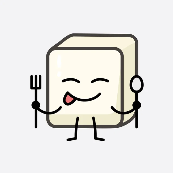 Ilustração Vetorial Personagem Tofu Com Rosto Bonito Desenho Linha Corpo —  Vetores de Stock