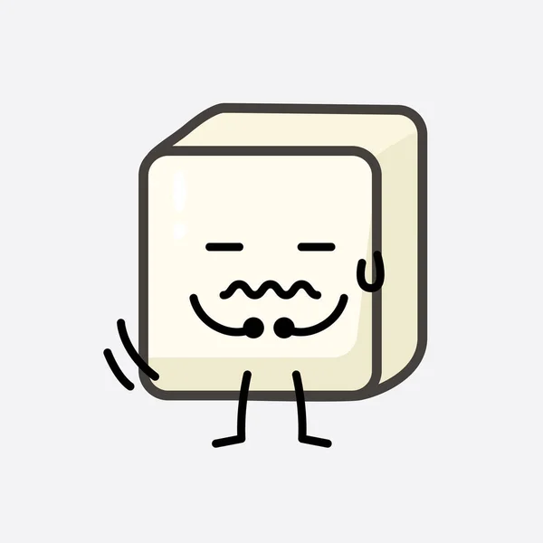 Illustration Vectorielle Personnage Tofu Avec Visage Mignon Dessin Simple Ligne — Image vectorielle