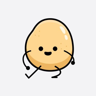 İzole edilmiş arkaplanda sevimli yüzü ve basit vücut çizgisi olan Patates Karakterinin Vektör İllüstrasyonu