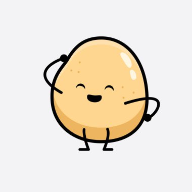 İzole edilmiş arkaplanda sevimli yüzü ve basit vücut çizgisi olan Patates Karakterinin Vektör İllüstrasyonu