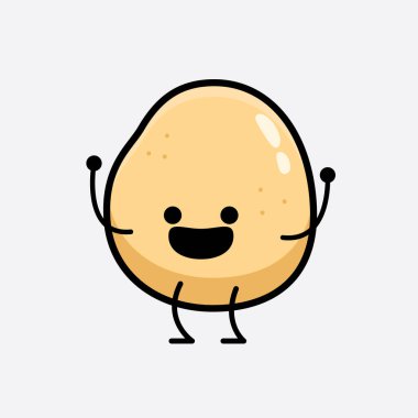 İzole edilmiş arkaplanda sevimli yüzü ve basit vücut çizgisi olan Patates Karakterinin Vektör İllüstrasyonu