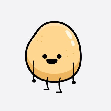 İzole edilmiş arkaplanda sevimli yüzü ve basit vücut çizgisi olan Patates Karakterinin Vektör İllüstrasyonu