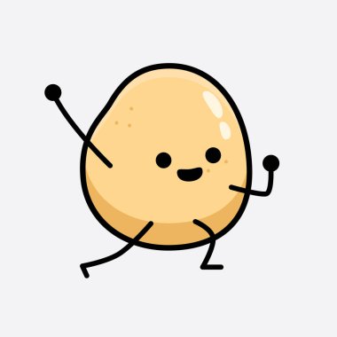 İzole edilmiş arkaplanda sevimli yüzü ve basit vücut çizgisi olan Patates Karakterinin Vektör İllüstrasyonu