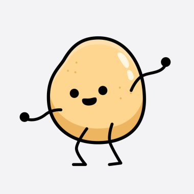 İzole edilmiş arkaplanda sevimli yüzü ve basit vücut çizgisi olan Patates Karakterinin Vektör İllüstrasyonu