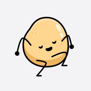 İzole edilmiş arkaplanda sevimli yüzü ve basit vücut çizgisi olan Patates Karakterinin Vektör İllüstrasyonu