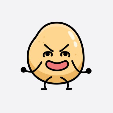 İzole edilmiş arkaplanda sevimli yüzü ve basit vücut çizgisi olan Patates Karakterinin Vektör İllüstrasyonu