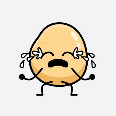 İzole edilmiş arkaplanda sevimli yüzü ve basit vücut çizgisi olan Patates Karakterinin Vektör İllüstrasyonu