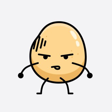 İzole edilmiş arkaplanda sevimli yüzü ve basit vücut çizgisi olan Patates Karakterinin Vektör İllüstrasyonu