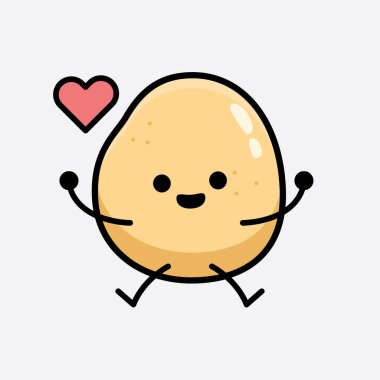 İzole edilmiş arkaplanda sevimli yüzü ve basit vücut çizgisi olan Patates Karakterinin Vektör İllüstrasyonu