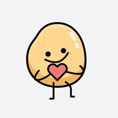 İzole edilmiş arkaplanda sevimli yüzü ve basit vücut çizgisi olan Patates Karakterinin Vektör İllüstrasyonu