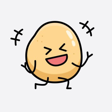 İzole edilmiş arkaplanda sevimli yüzü ve basit vücut çizgisi olan Patates Karakterinin Vektör İllüstrasyonu