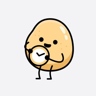 İzole edilmiş arkaplanda sevimli yüzü ve basit vücut çizgisi olan Patates Karakterinin Vektör İllüstrasyonu