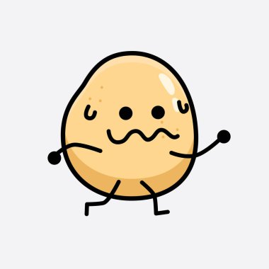 İzole edilmiş arkaplanda sevimli yüzü ve basit vücut çizgisi olan Patates Karakterinin Vektör İllüstrasyonu