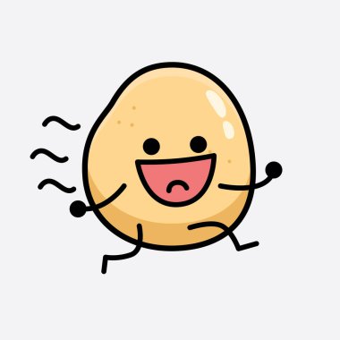 İzole edilmiş arkaplanda sevimli yüzü ve basit vücut çizgisi olan Patates Karakterinin Vektör İllüstrasyonu