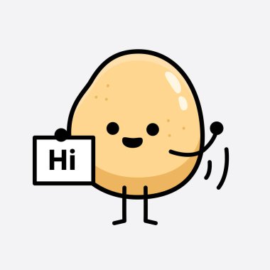 İzole edilmiş arkaplanda sevimli yüzü ve basit vücut çizgisi olan Patates Karakterinin Vektör İllüstrasyonu