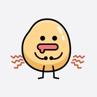 İzole edilmiş arkaplanda sevimli yüzü ve basit vücut çizgisi olan Patates Karakterinin Vektör İllüstrasyonu