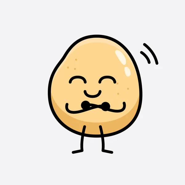 Vector Illustration Potato Character Cute Face Simple Body Line Drawing — Stock Vector