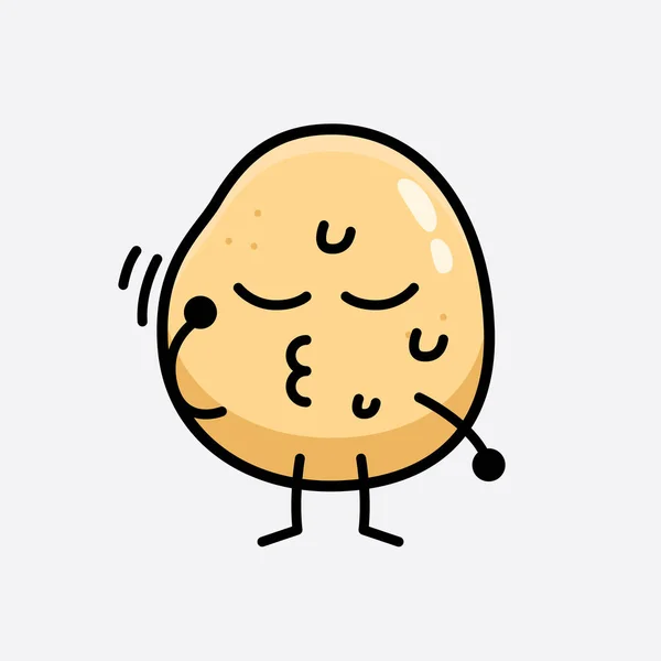 Vektor Illustration Potato Character Med Söt Ansikte Och Enkel Kropp — Stock vektor