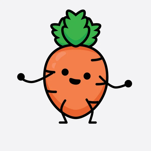 Vector Illustration Carrot Character Cute Face Simple Body Line Drawing - Stok Vektor