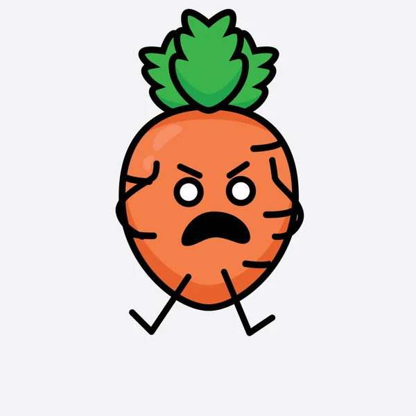 Vektor Illustration Des Karotten Charakters Mit Niedlichem Gesicht Und Einfacher — Stockvektor
