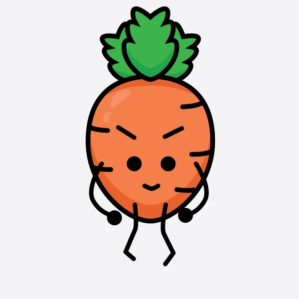 Vector Illustration Carrot Character Cute Face Simple Body Line Drawing — Stock Vector