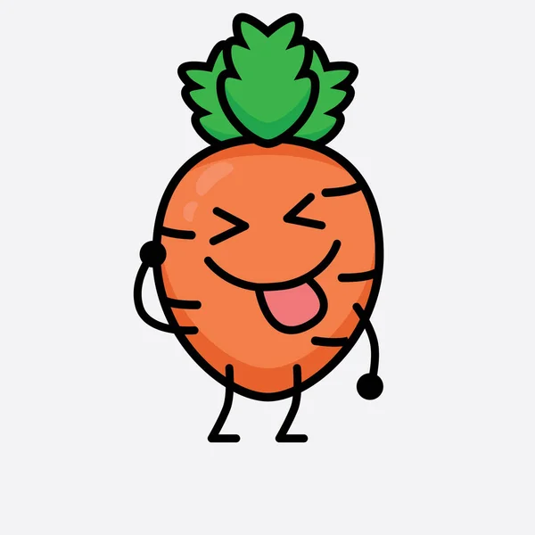 Vector Illustration Carrot Character Cute Face Simple Body Line Drawing — Stock Vector