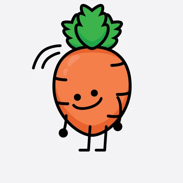 Vector Illustration Carrot Character Cute Face Simple Body Line Drawing — Stock Vector