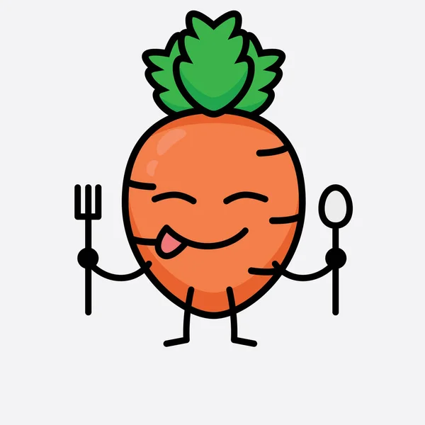 Vector Illustration Carrot Character Cute Face Simple Body Line Drawing — Stock Vector