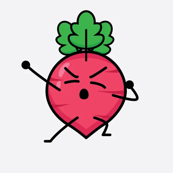 Vector Illustratie Van Red Radish Karakter Met Schattig Gezicht Eenvoudige — Stockvector