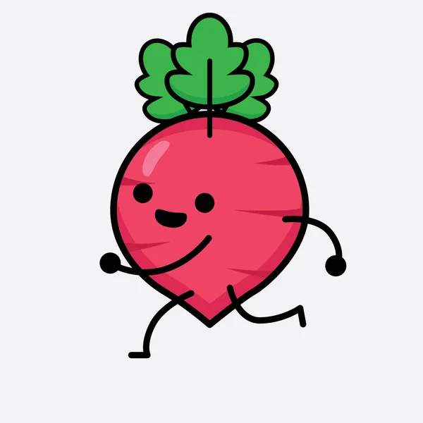 Vector Illustration Red Radish Character Cute Face Simple Body Line — Stock Vector