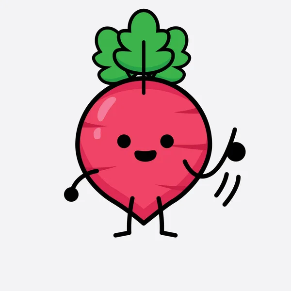 Vector Illustration Red Radish Character Милим Обличчям Простим Малюнком Ізольованому — стоковий вектор