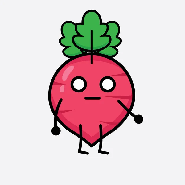 Vector Illustration Red Radish Character Cute Face Simple Body Line - Stok Vektor
