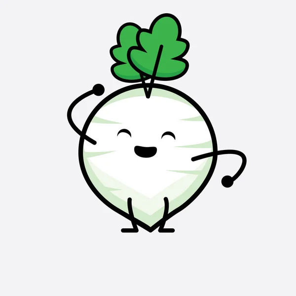 Vector Illustratie Van White Radish Karakter Met Schattig Gezicht Eenvoudige — Stockvector