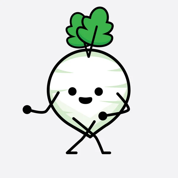 Vector Illustratie Van White Radish Karakter Met Schattig Gezicht Eenvoudige — Stockvector