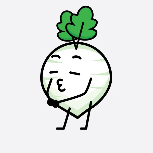 Vector Illustratie Van White Radish Karakter Met Schattig Gezicht Eenvoudige — Stockvector