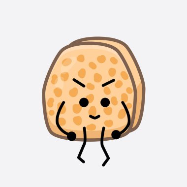 Soybean Tempeh Karakteri 'nin izole edilmiş arkaplanda sevimli yüzü ve basit vücut çizgisi olan vektör çizimi