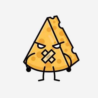 Tatlı yüzlü ve izole arkaplana basit vücut çizgileri çizen Peynir Karakterinin Vektör İllüstrasyonu