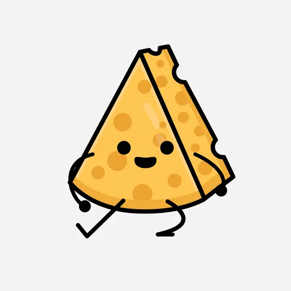 Ilustración Vectorial Del Carácter Del Queso Con Cara Linda Dibujo — Archivo Imágenes Vectoriales