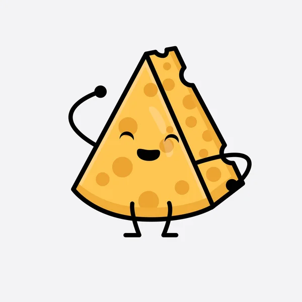 Vector Illustration Cheese Character Cute Face Simple Body Line Drawing - Stok Vektor
