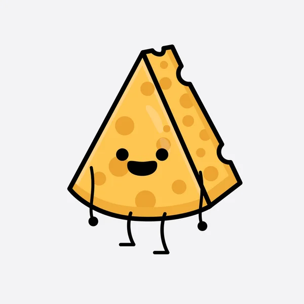 Ilustración Vectorial Del Carácter Del Queso Con Cara Linda Dibujo — Archivo Imágenes Vectoriales