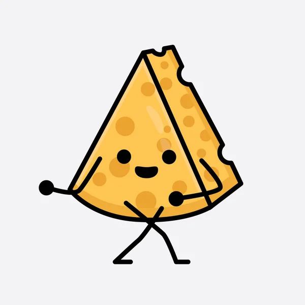 Ilustración Vectorial Del Carácter Del Queso Con Cara Linda Dibujo — Archivo Imágenes Vectoriales