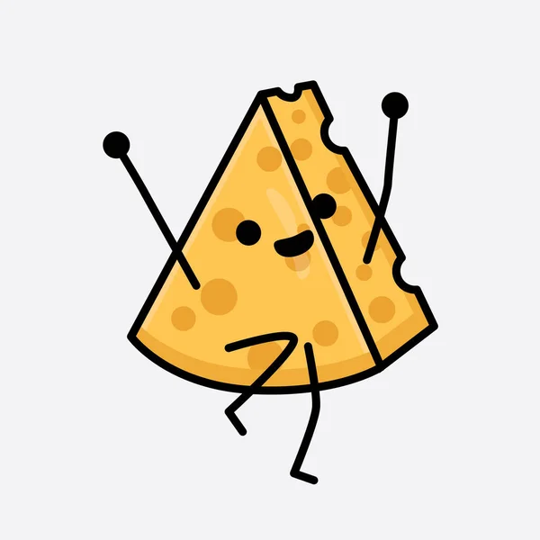 Ilustración Vectorial Del Carácter Del Queso Con Cara Linda Dibujo — Vector de stock